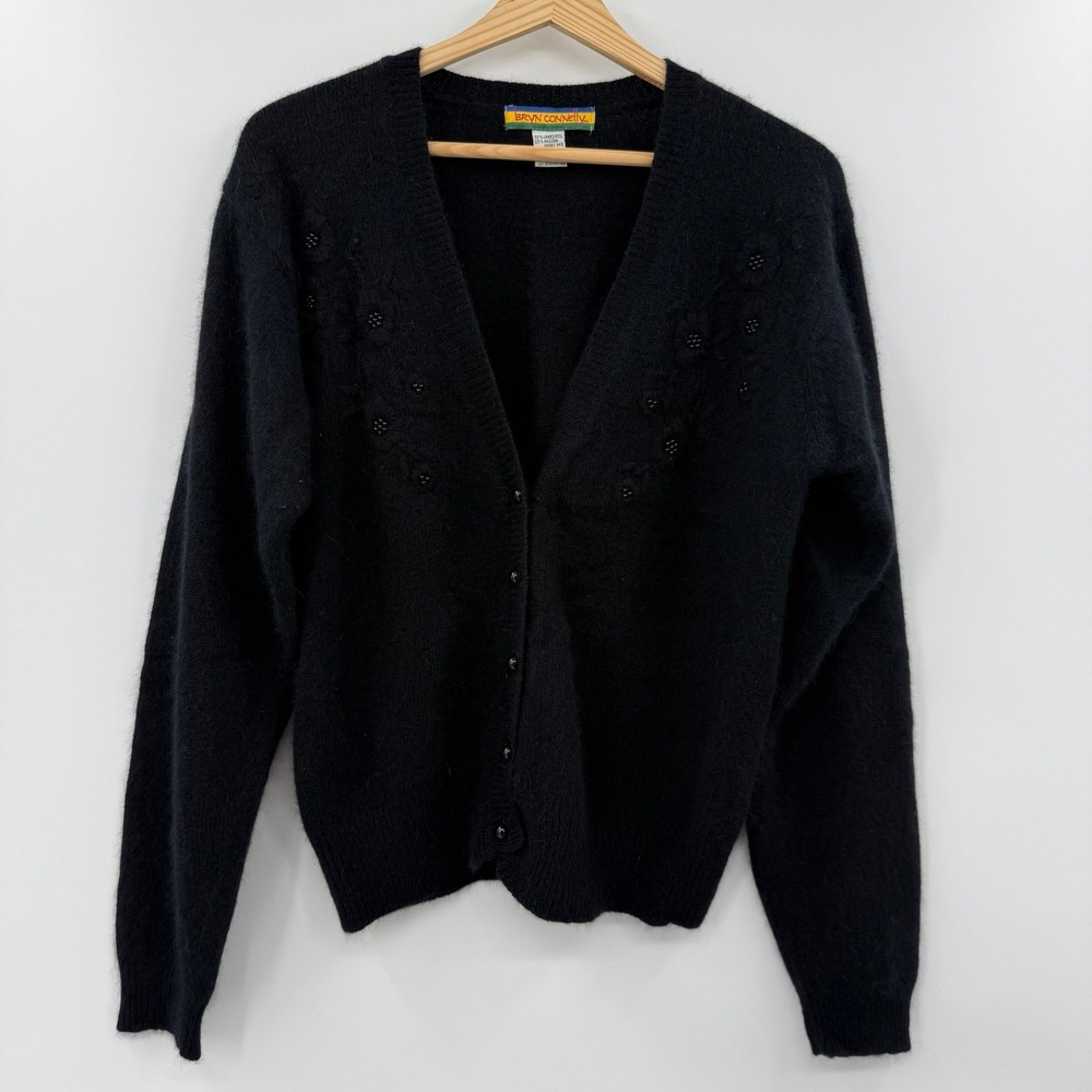 Vintage Bryn Connelly lambs wool angora rabbit blend beaded cardigan sweater M